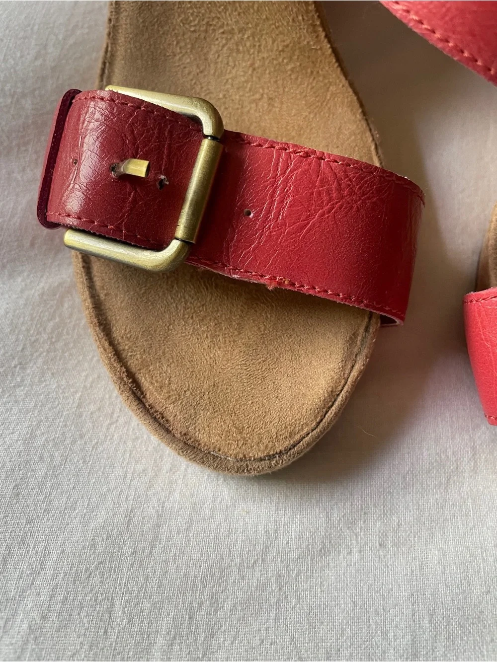 🎀AEROSOLES Red Leather Cork Wedge Sandals with Buckle